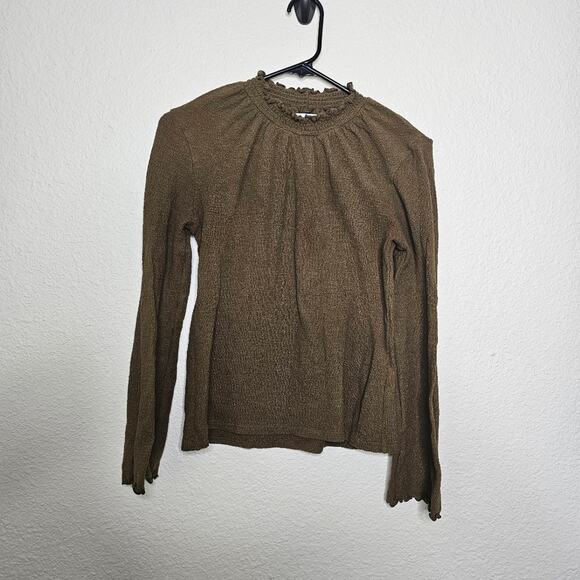 Madewell Women's Texture &  Thread Mock Neck Frill  long sleeve Top Size small - Picture 1 of 4